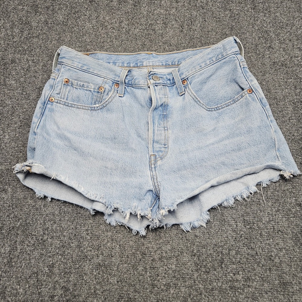 Levis 501 Jean Shorts Womens 30 Light Wash Denim High Rise Cut Off Summer Casual